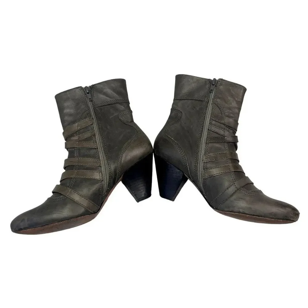 Corso Como Shoes Boots Womens 8 Gray Leather Strappy Buckle Punk Ankle